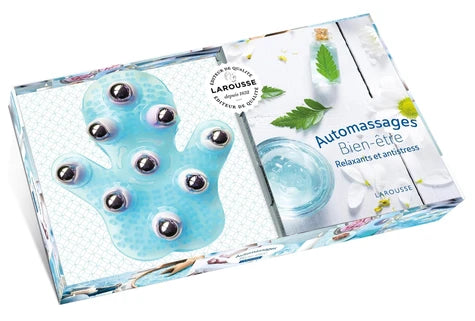 Automassages Bien-être. Coffret avec 1 gant de massage et 1 livre