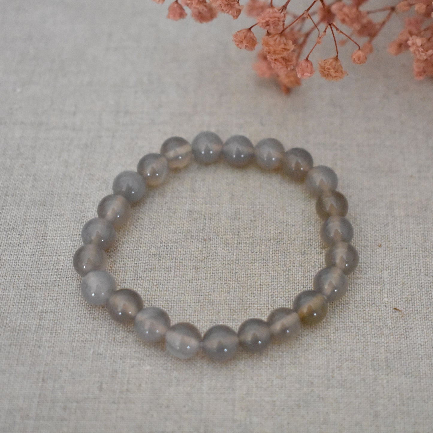 Bracelet agate grise 8 mm · Apaisement et clarté intérieure