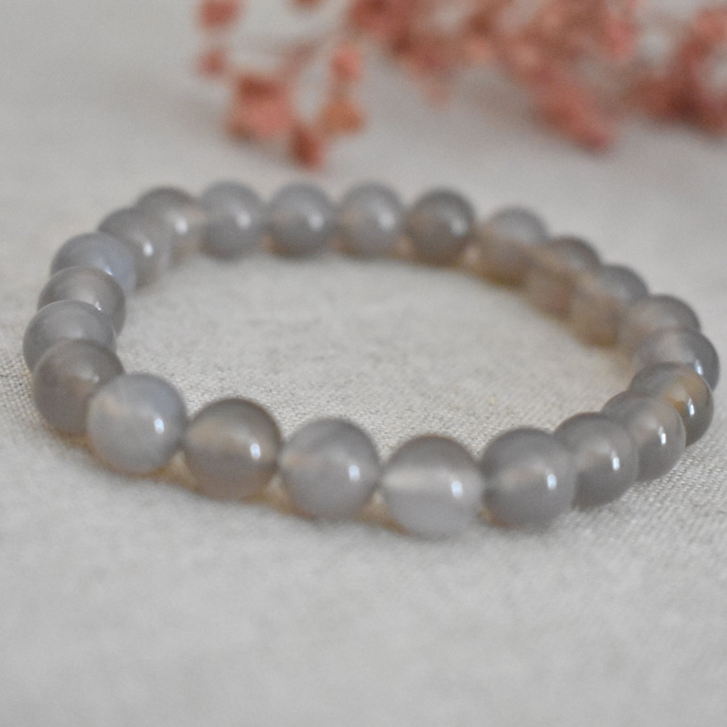 Bracelet agate grise 8 mm · Apaisement et clarté intérieure