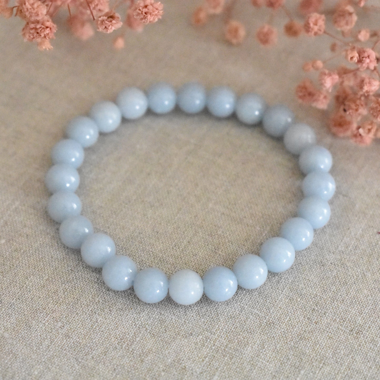 Bracelet angélite 8 mm · Paix intérieure et douceur