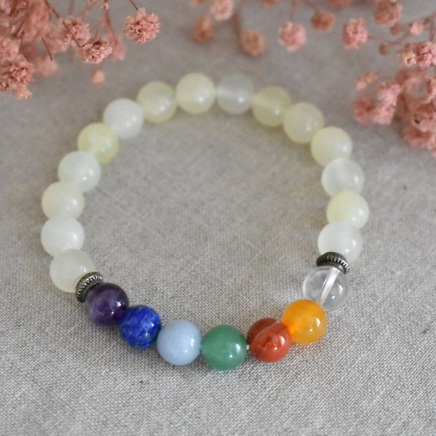 Bracelet jade 7 chakras 8 mm · Équilibre et harmonie intérieure