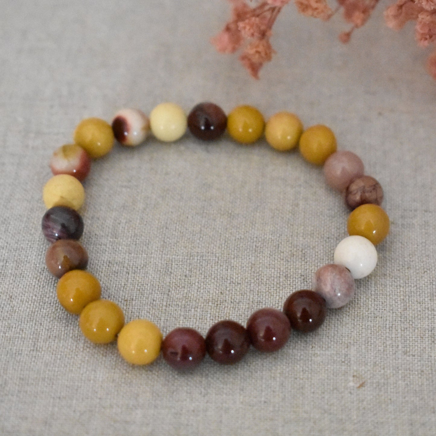 Bracelet jaspe mokaïte 8 mm · Vitalité et ancrage joyeux