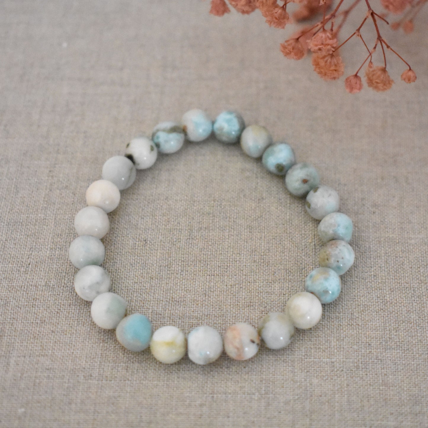 Bracelet larimar 8 mm · Douceur caribéenne et paix intérieure