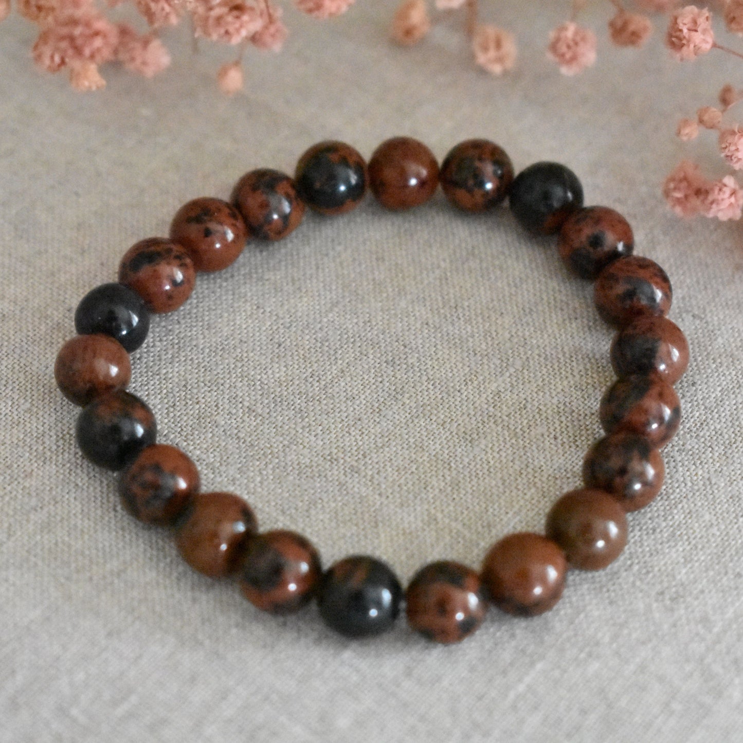 Bracelet obsidienne Mahogany 8 mm · Ancrage et protection douce