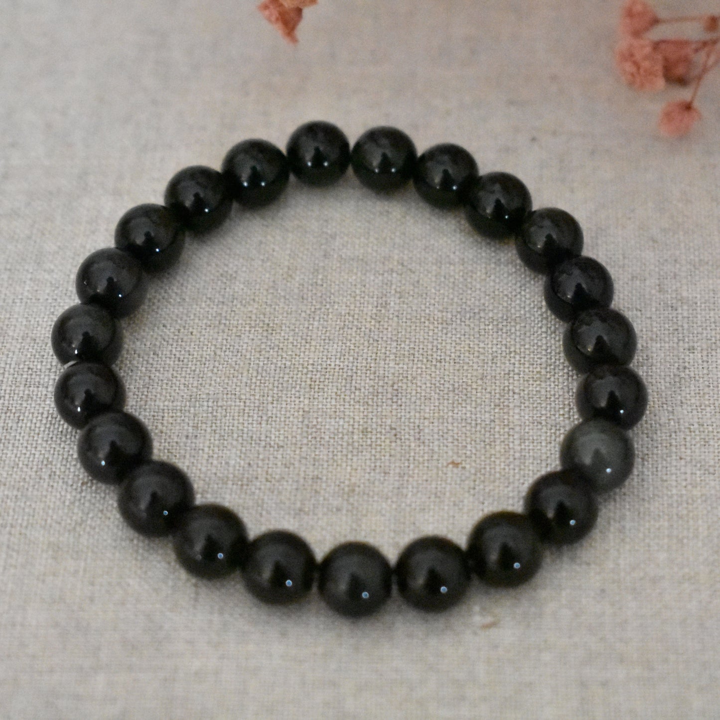 Bracelet obsidienne noire 8 mm · Protection et ancrage