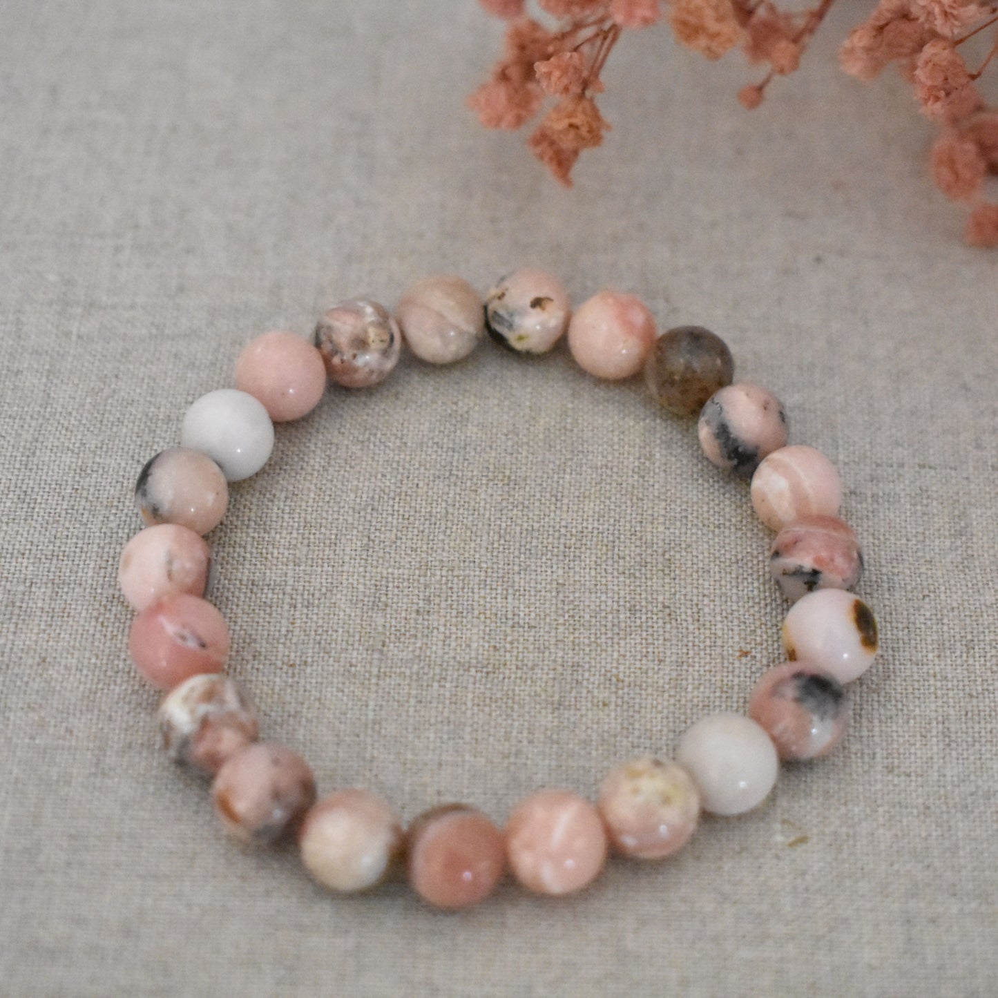 Bracelet opale rose 8 mm · Douceur et amour de soi