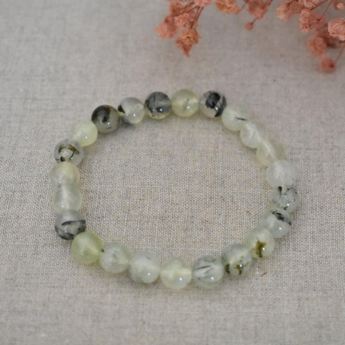 Bracelet préhnite 8 mm · Apaisement et harmonie du cœur