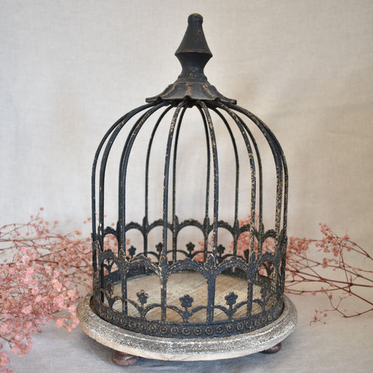 Cloche décorative shabby chic en fer et bois vieilli