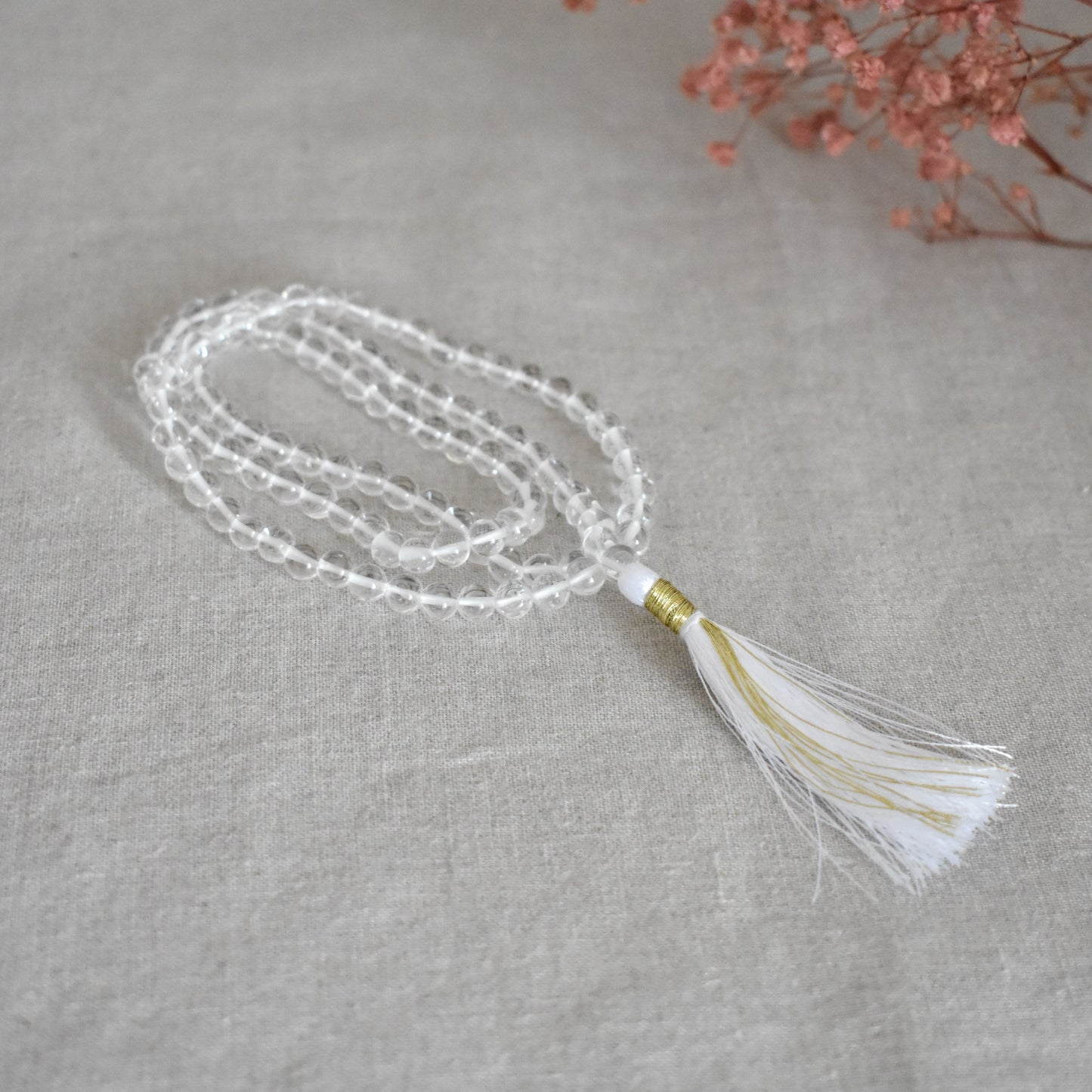 Mala cristal de roche 108 perles – Clarté et lumière intérieure
