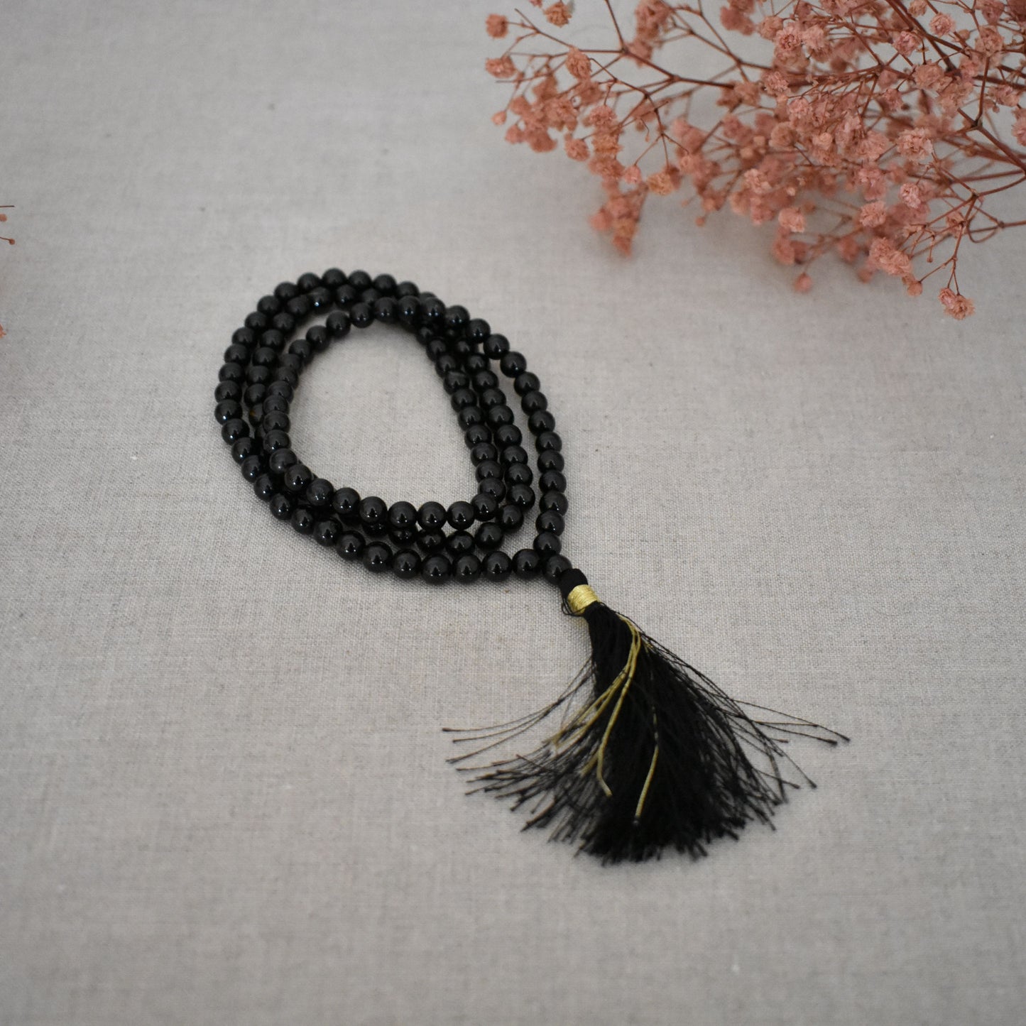 Mala onyx noir 108 perles – Protection et maîtrise de soi