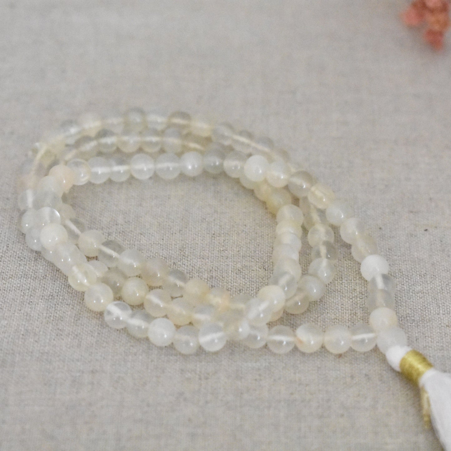 Mala pierre de lune blanche 108 perles – Pureté et apaisement