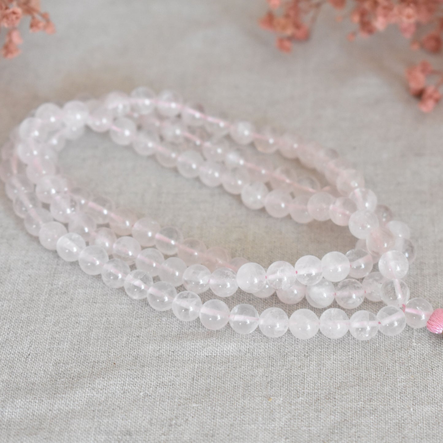 Mala quartz rose 108 perles – Amour et douceur du cœur