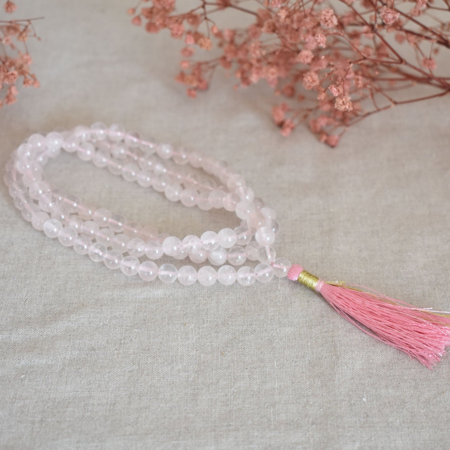 Mala quartz rose 108 perles – Amour et douceur du cœur