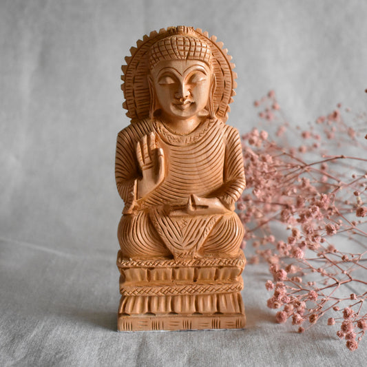 Statue bois Bouddha salueur 15cm